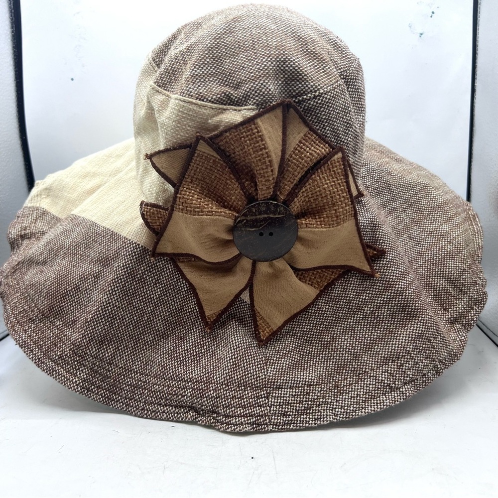 Hat 6in Wide Brim Fabric Vintage With Fabric Flower One Size Floral Underside